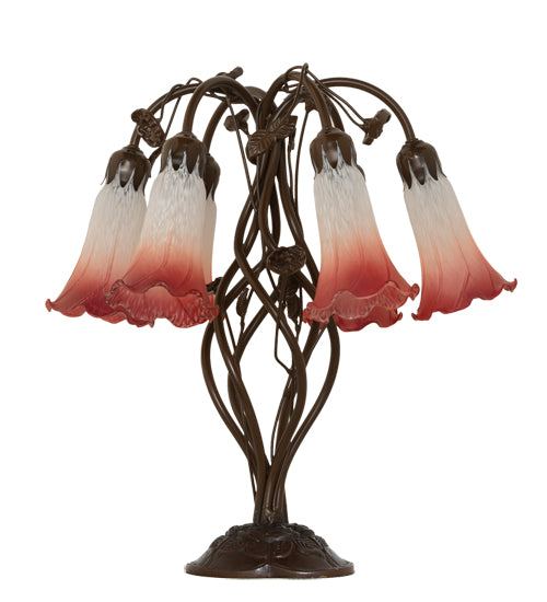 Meyda Lighting Lighting 19" High Pink/White Tiffany Pond Lily 6 Light Table Lamp