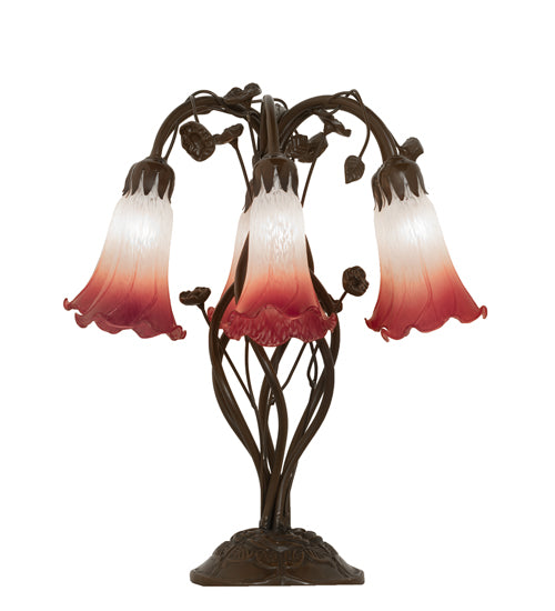 Meyda Lighting Lighting 19" High Pink/White Tiffany Pond Lily 6 Light Table Lamp