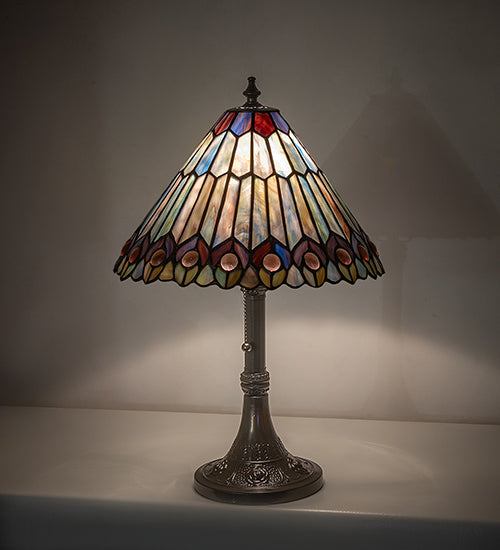 Meyda Lighting Lighting 19" High Tiffany Jeweled Peacock Accent Lamp