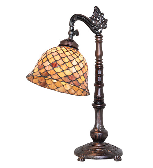 Meyda Lighting Lighting 20" High Tiffany Fishscale Bridge Arm Table Lamp