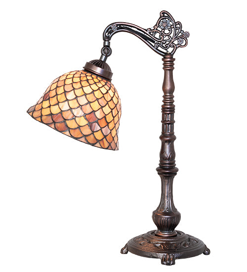Meyda Lighting Lighting 20" High Tiffany Fishscale Bridge Arm Table Lamp
