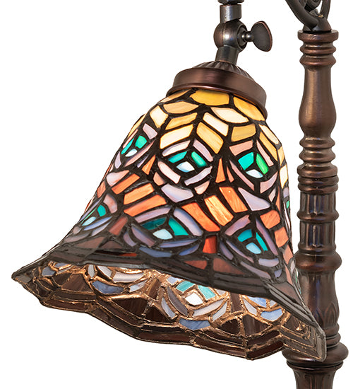 Meyda Lighting Lighting 20" High Tiffany Peacock Feather Bridge Arm Table Lamp