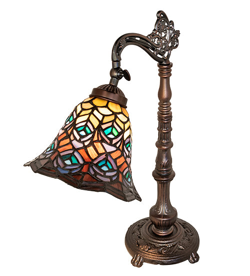 Meyda Lighting Lighting 20" High Tiffany Peacock Feather Bridge Arm Table Lamp