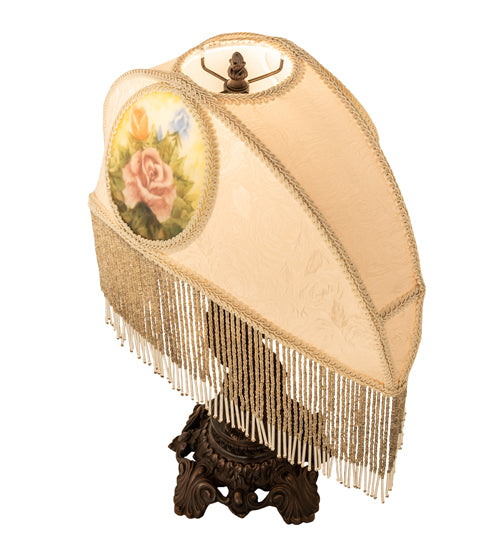 Meyda Lighting Lighting 23" High Reverse Painted Roses Fabric with Fringe Table Lamp
