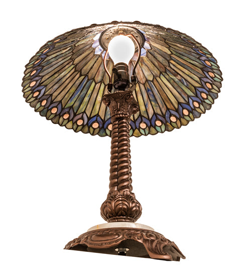 Meyda Lighting Lighting 23" High Tiffany Jeweled Peacock Table Lamp