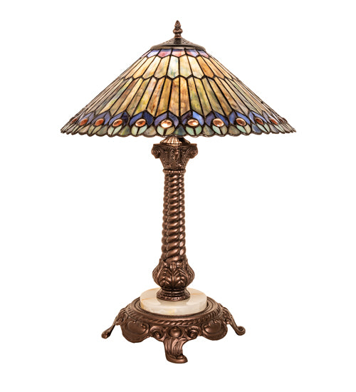 Meyda Lighting Lighting 23" High Tiffany Jeweled Peacock Table Lamp