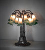 Meyda Lighting Lighting 24" High Amber/Green Tiffany Pond Lily 12 Light Table Lamp