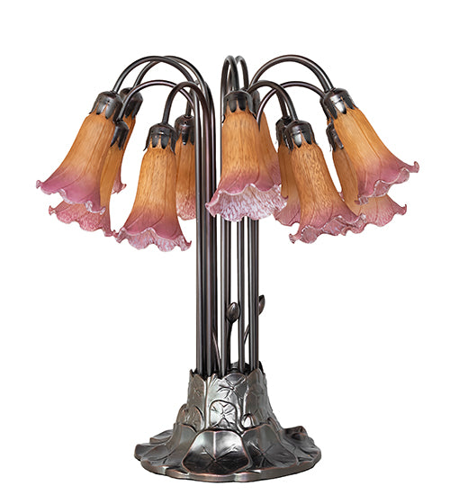 Meyda Lighting Lighting 24" High Amber/Purple Tiffany Pond Lily 12 Light Table Lamp