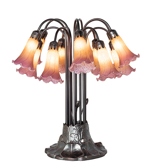 Meyda Lighting Lighting 24" High Amber/Purple Tiffany Pond Lily 12 Light Table Lamp