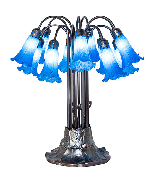Meyda Lighting Lighting 24" High Blue Tiffany Pond Lily 12 Light Table Lamp
