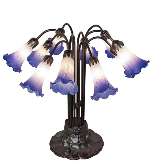 Meyda Lighting Lighting 24" High Blue/White Tiffany Pond Lily 10 Light Table Lamp