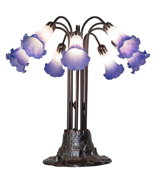 Meyda Lighting Lighting 24" High Blue/White Tiffany Pond Lily 10 Light Table Lamp