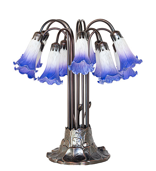 Meyda Lighting Lighting 24" High Blue/White Tiffany Pond Lily 12 Light Table Lamp