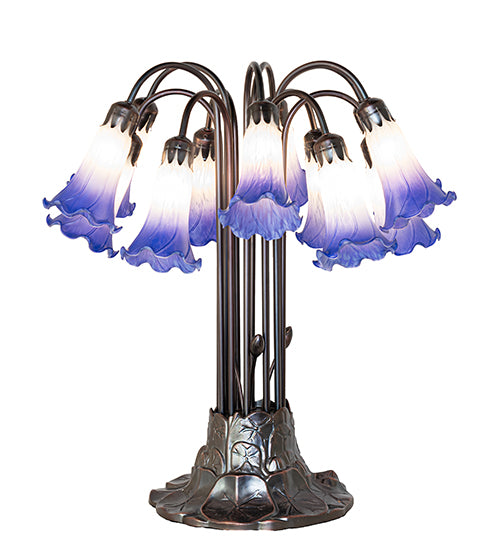 Meyda Lighting Lighting 24" High Blue/White Tiffany Pond Lily 12 Light Table Lamp