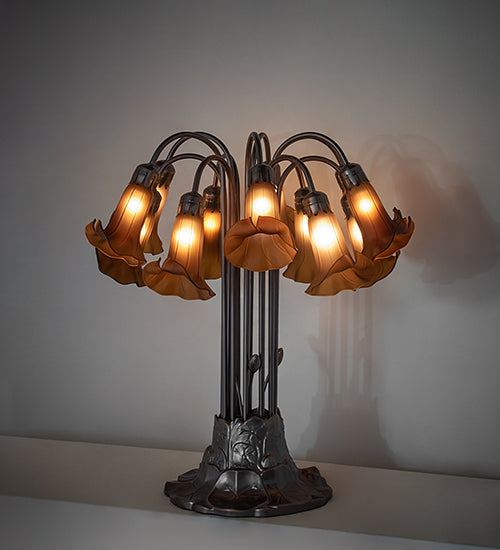 Meyda Lighting Lighting 24" High Dark Amber Tiffany Pond Lily 12 Light Table Lamp