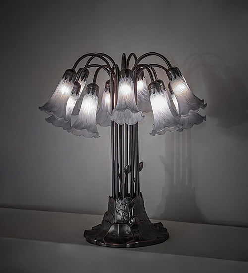 Meyda Lighting Lighting 24" High Gray Tiffany Pond Lily 12 Light Table Lamp
