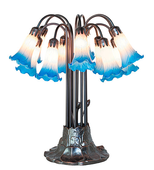 Meyda Lighting Lighting 24" High Pink/Blue Tiffany Pond Lily 12 Light Table Lamp
