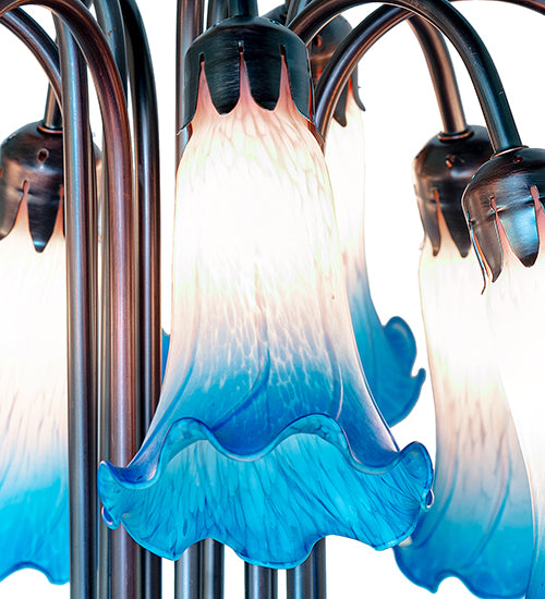 Meyda Lighting Lighting 24" High Pink/Blue Tiffany Pond Lily 12 Light Table Lamp