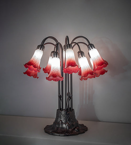 Meyda Lighting Lighting 24" High Pink/White Tiffany Pond Lily 12 Light Table Lamp