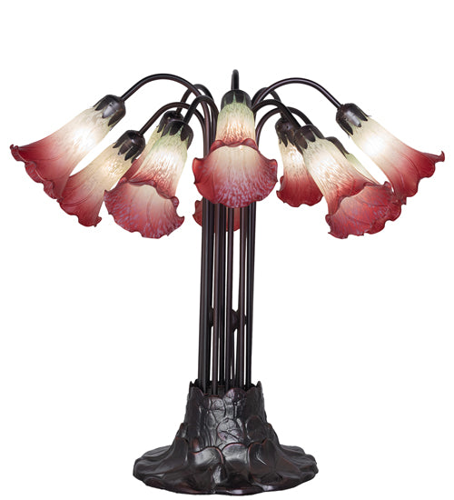 Meyda Lighting Lighting 24" High Seafoam/Cranberry Tiffany Pond Lily 10 LT Table Lamp