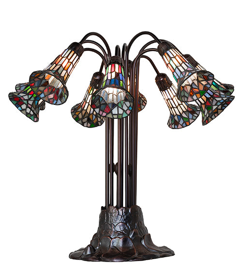 Meyda Lighting Lighting 24" High Stained Glass Pond Lily 10 Light Table Lamp