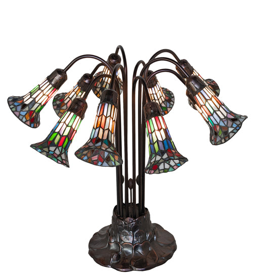 Meyda Lighting Lighting 24" High Stained Glass Pond Lily 10 Light Table Lamp