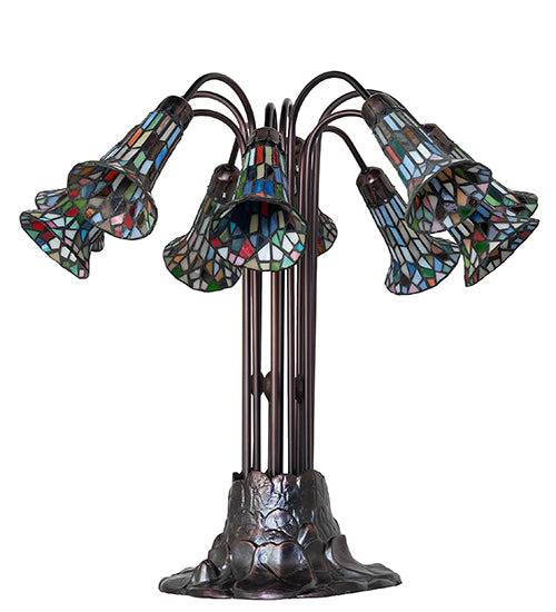 Meyda Lighting Lighting 24" High Stained Glass Pond Lily 10 Light Table Lamp