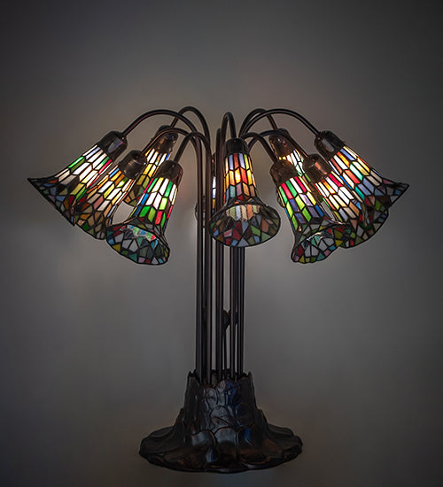 Meyda Lighting Lighting 24" High Stained Glass Pond Lily 10 Light Table Lamp