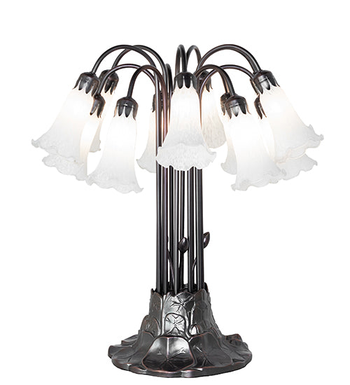 Meyda Lighting Lighting 24" High White Tiffany Pond Lily 12 Light Table Lamp