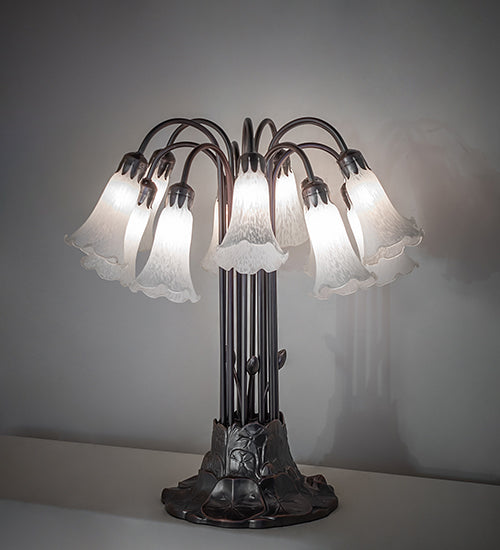 Meyda Lighting Lighting 24" High White Tiffany Pond Lily 12 Light Table Lamp
