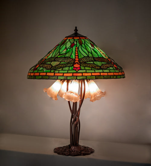Meyda Lighting Lighting 26" High Dragonfly Tiffany Pond Lily Table Lamp