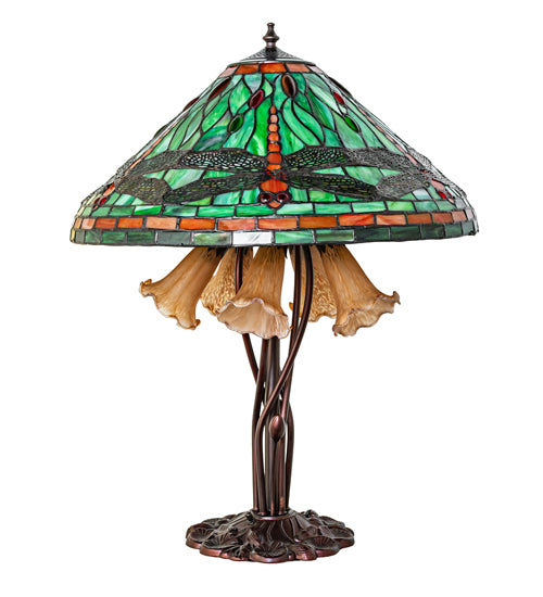 Meyda Lighting Lighting 26" High Dragonfly Tiffany Pond Lily Table Lamp