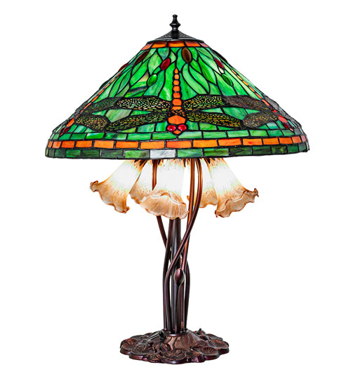 Meyda Lighting Lighting 26" High Dragonfly Tiffany Pond Lily Table Lamp