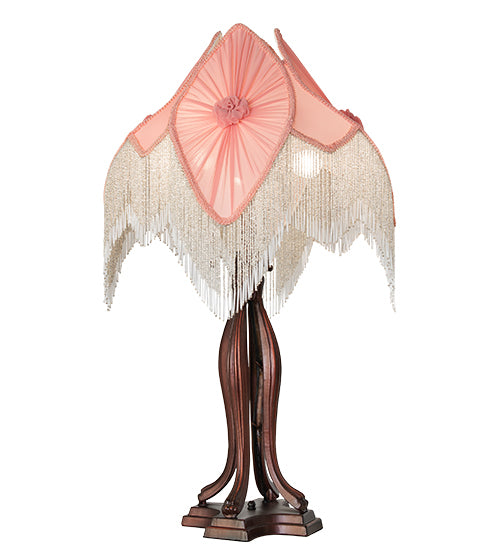 Meyda Lighting Lighting 34" High Fabric & Fringe Pink Pontiff Table Lamp