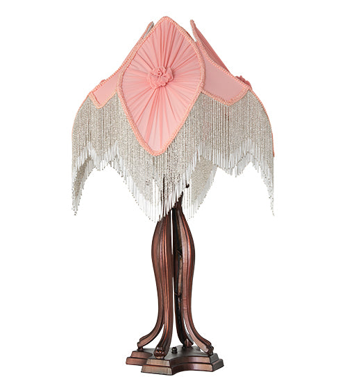 Meyda Lighting Lighting 34" High Fabric & Fringe Pink Pontiff Table Lamp