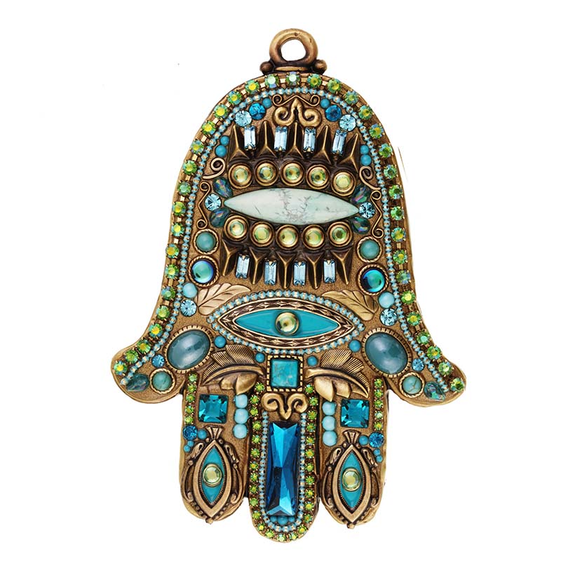 Michal Golan Judaica Michal Golan Abstract Turquoise and Bronze Wall Hamsa