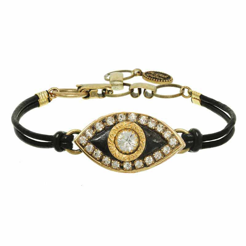 Michal Golan Jewelry Michal Golan Medium black evil eye bracelet w/ crystal center & edges, handmade at Michal Golan Studios USA
