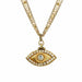 Michal Golan Jewelry Michal Golan Medium gold evil eye necklace with crystal center & edges on triple strand chain, handmade at Michal Golan Studios USA