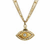 Michal Golan Jewelry Michal Golan Medium gold evil eye necklace with crystal center & edges on triple strand chain, handmade at Michal Golan Studios USA
