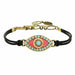 Michal Golan Jewelry Michal Golan Medium pink evil eye bracelet with teal crystal center & edges on leather strap, handmade at Michal Golan Studios USA