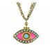 Michal Golan Jewelry Michal Golan Medium pink evil eye necklace with teal crystal center & edges, handmade at Michal Golan Studios USA