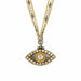 Michal Golan Jewelry Michal Golan Medium silver & gold evil eye necklace with crystal center & edges on triple chain, handmade at Michal Golan Studios USA