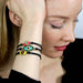 Michal Golan Jewelry Michal Golan Medium teal evil eye bracelet w/ black crystal center & edges on leather strap, handmade at Michal Golan Studios USA