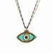 Michal Golan Jewelry Michal Golan Medium turquoise evil eye necklace with black crystal center & edges on double strand chain, handmade at Michal Golan Studios USA