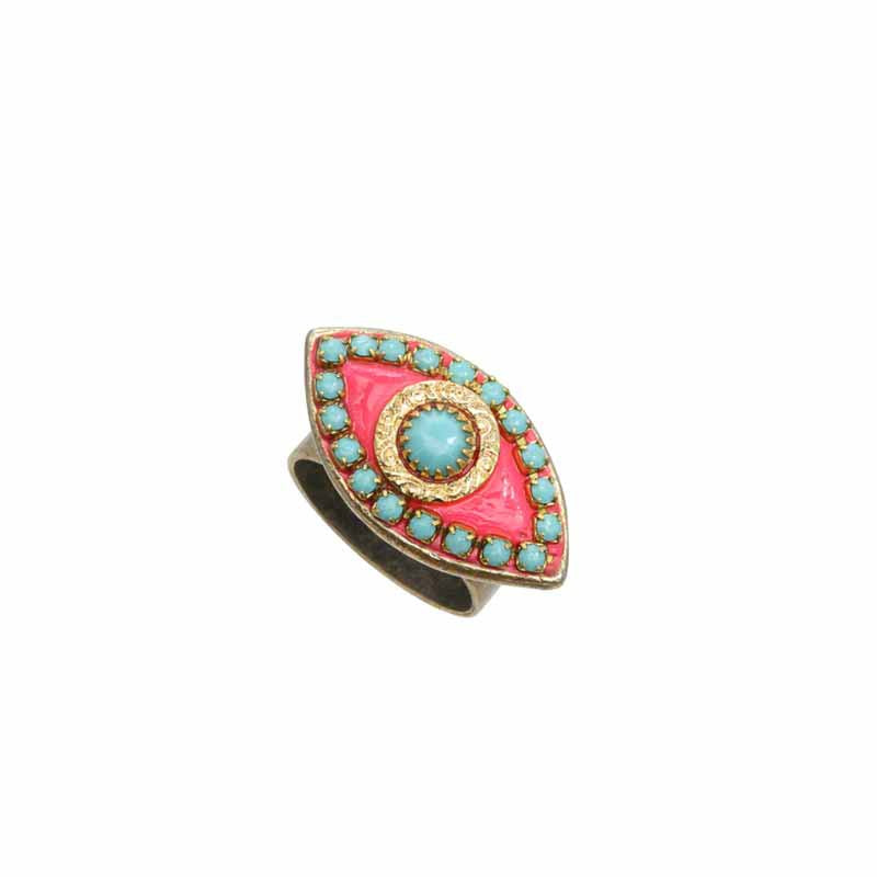 Michal Golan Jewelry Michal Golan Pink & blue evil eye ring, handmade at Michal Golan studios USA