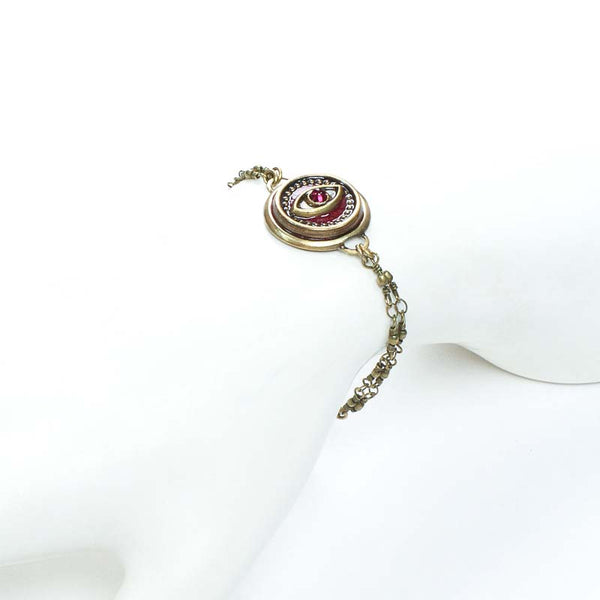 Michal Golan Jewelry Michal Golan Round red evil eye bracelet on double chain, handmade at Michal Golan studios USA