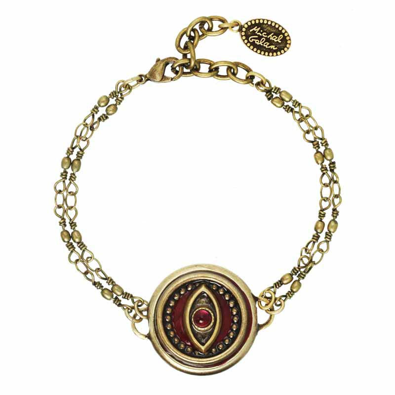 Michal Golan Jewelry Michal Golan Round red evil eye bracelet on double chain, handmade at Michal Golan studios USA