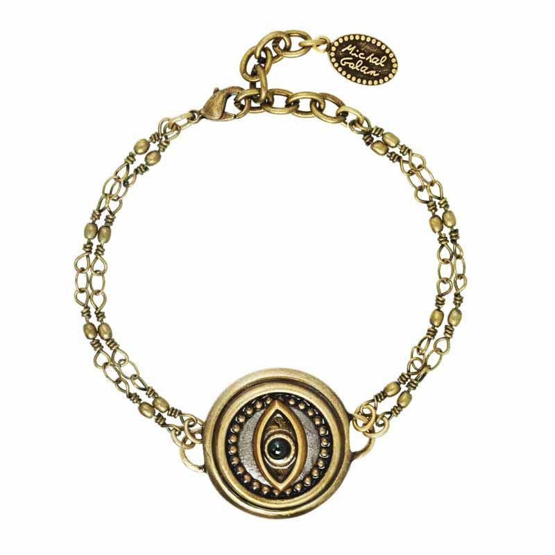 Michal Golan Jewelry Michal Golan Round silver evil eye bracelet on double chain, handmade at Michal Golan studios USA