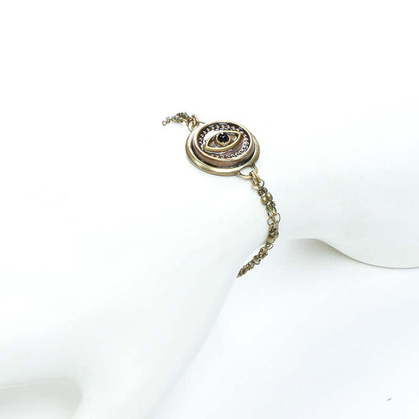 Michal Golan Jewelry Michal Golan Round silver evil eye bracelet on double chain, handmade at Michal Golan studios USA