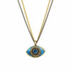 Michal Golan Jewelry Michal Golan Small blue evil eye necklace w/ blue crystal center on double strand chain, handmade at Michal Golan Studios USA